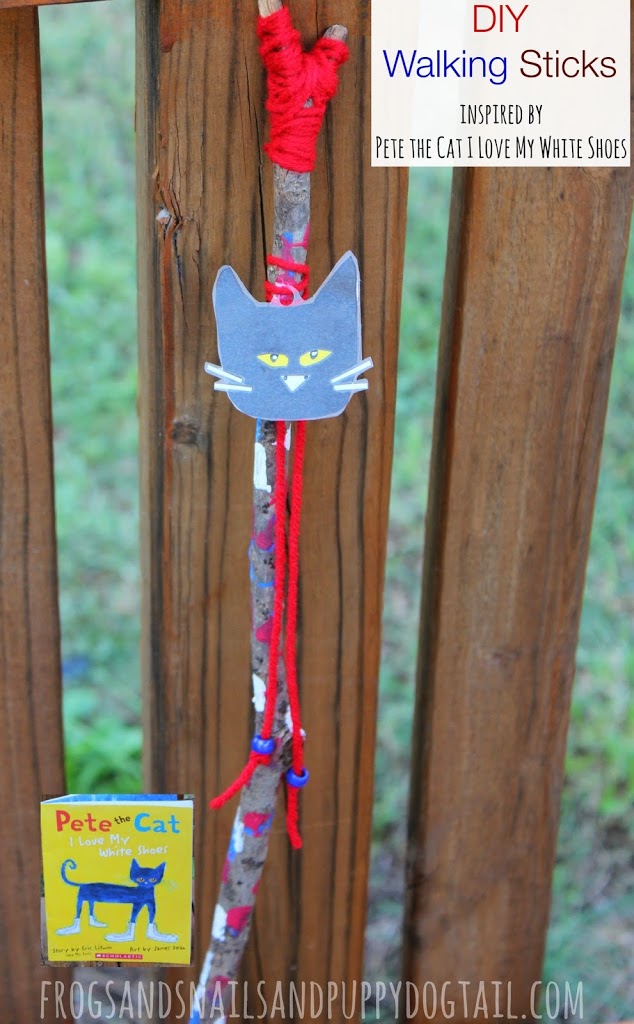 DIY Walking Sticks inspired by Pete the Cat I Love My White Shoes on FSPDT