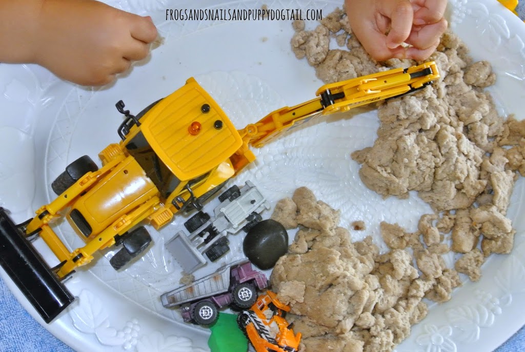Sand playdough recipe with construction play theme
