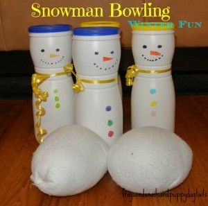 Snowman Bowling with sock snowballs