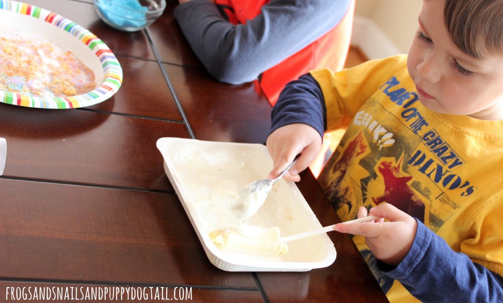 making banana pops with kids