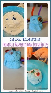 Snow Monsters from Blue Raspberry Foam Dough Recipe by FSPDT