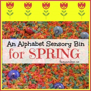 alphabet sensory bin for spring the measured mom 1024x1024 Alphabet Sensory Bin (with a Spring printable)
