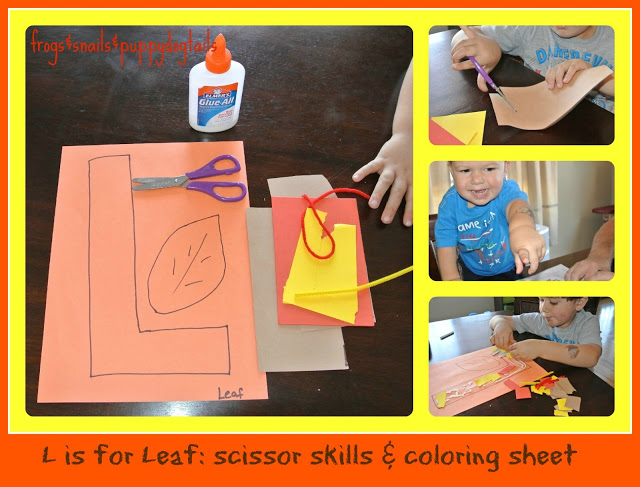 L is for Leaf scissor skills craft that also goes over texture & letter L worksheets)