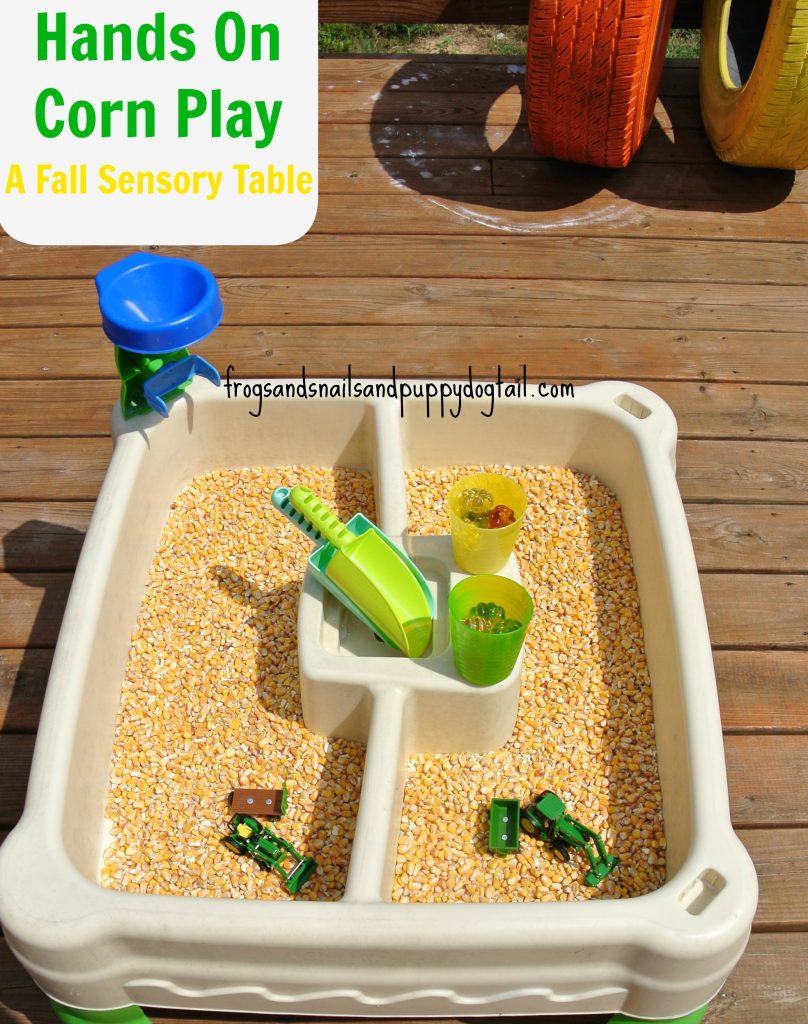 corn sensory table for Fall 