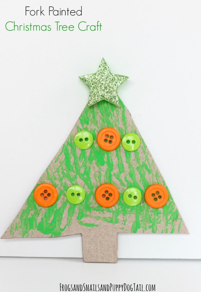 fork painted Christmas tree craft for kids 