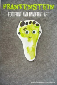 Frankenstein Footprint and Handprint Art- classic Halloween crafts for kids by FSPDT