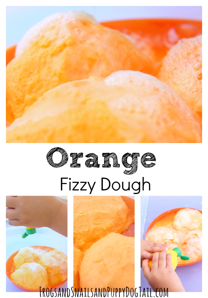orange fizzy dough sensory play 