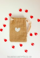 thumbprint hearts on burlap bag