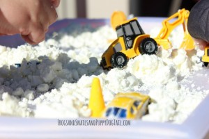sensory play activity with snow dough