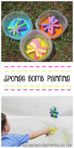 sponge bomb painting for kids. Fun sensory art for summer.